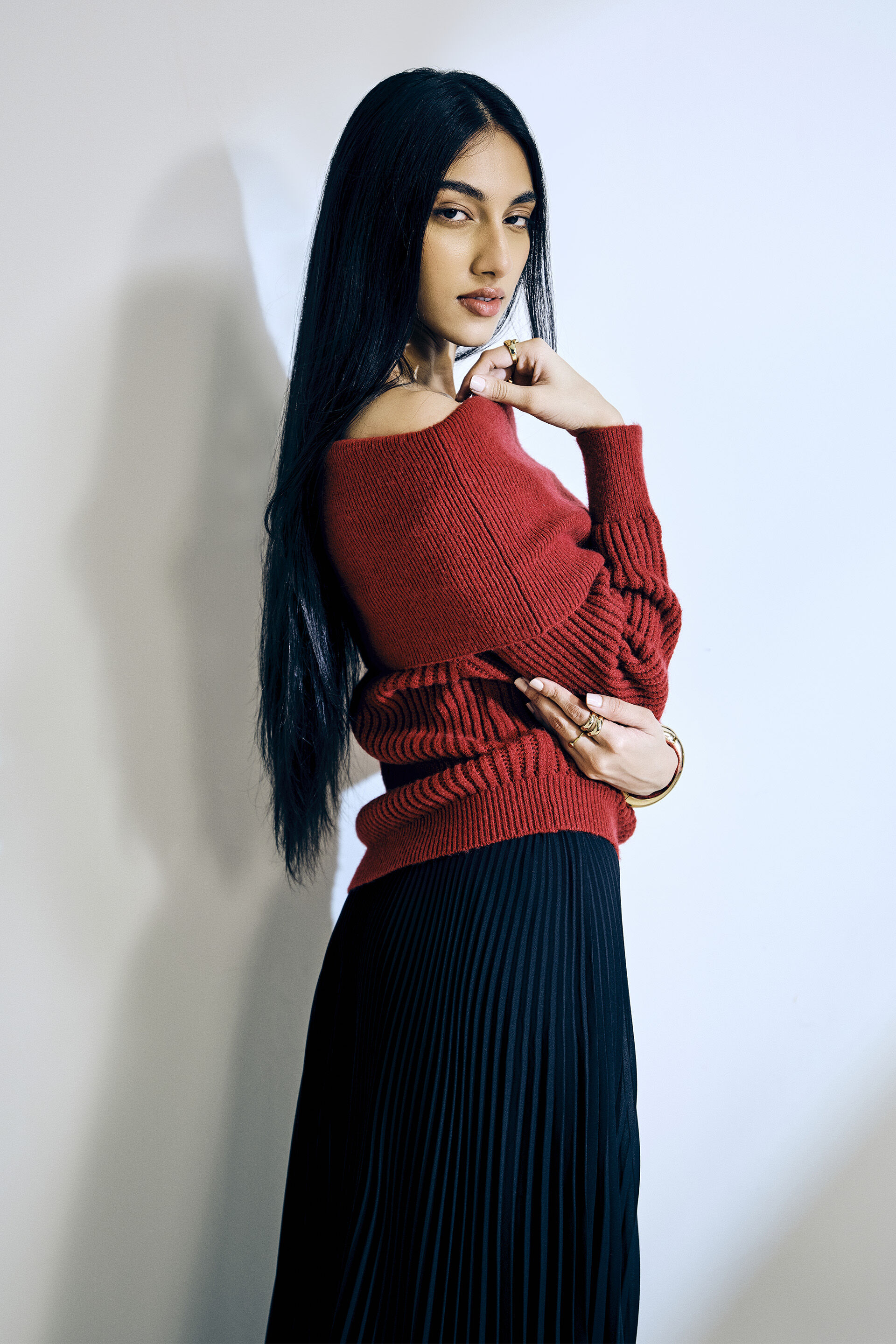 Astro Dust Off-Shoulder Sweater, Rust, image 7